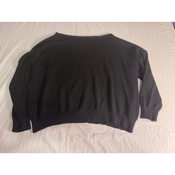 Black Pullover Knit Sweater Crew Neck Long Sleeve Minimalist Top Medium - Picture 5 of 5